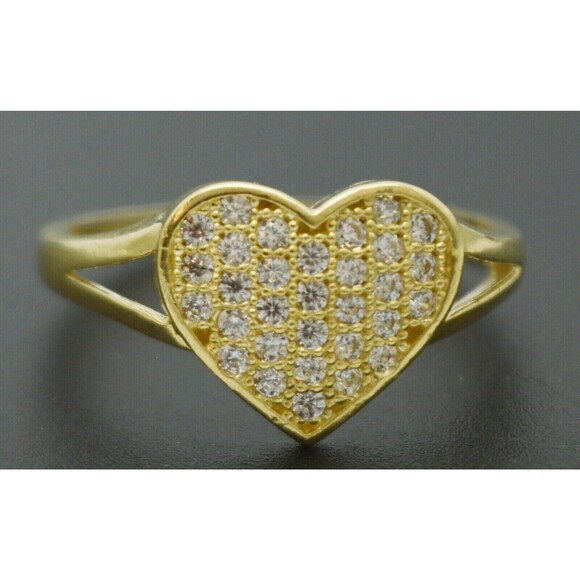 Real Solid 10K Yellow Gold Womens Heart CZ Engagement Ring All Sizes